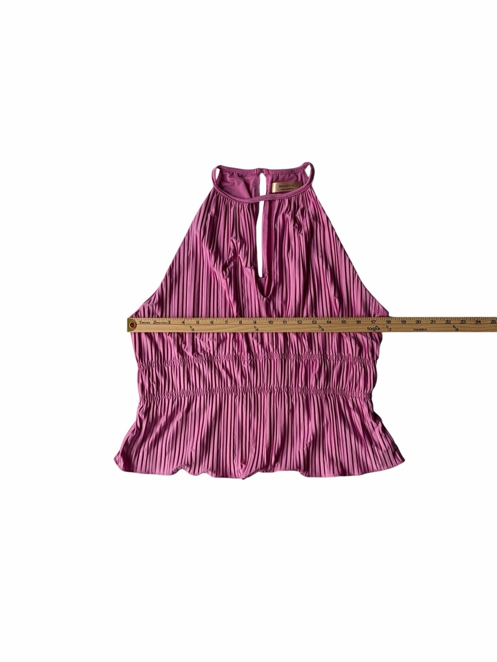 Bailey 44 Isla Mauve Pink Plisse Halter Keyhole Peplum Top XL NWT - Picture 5 of 10